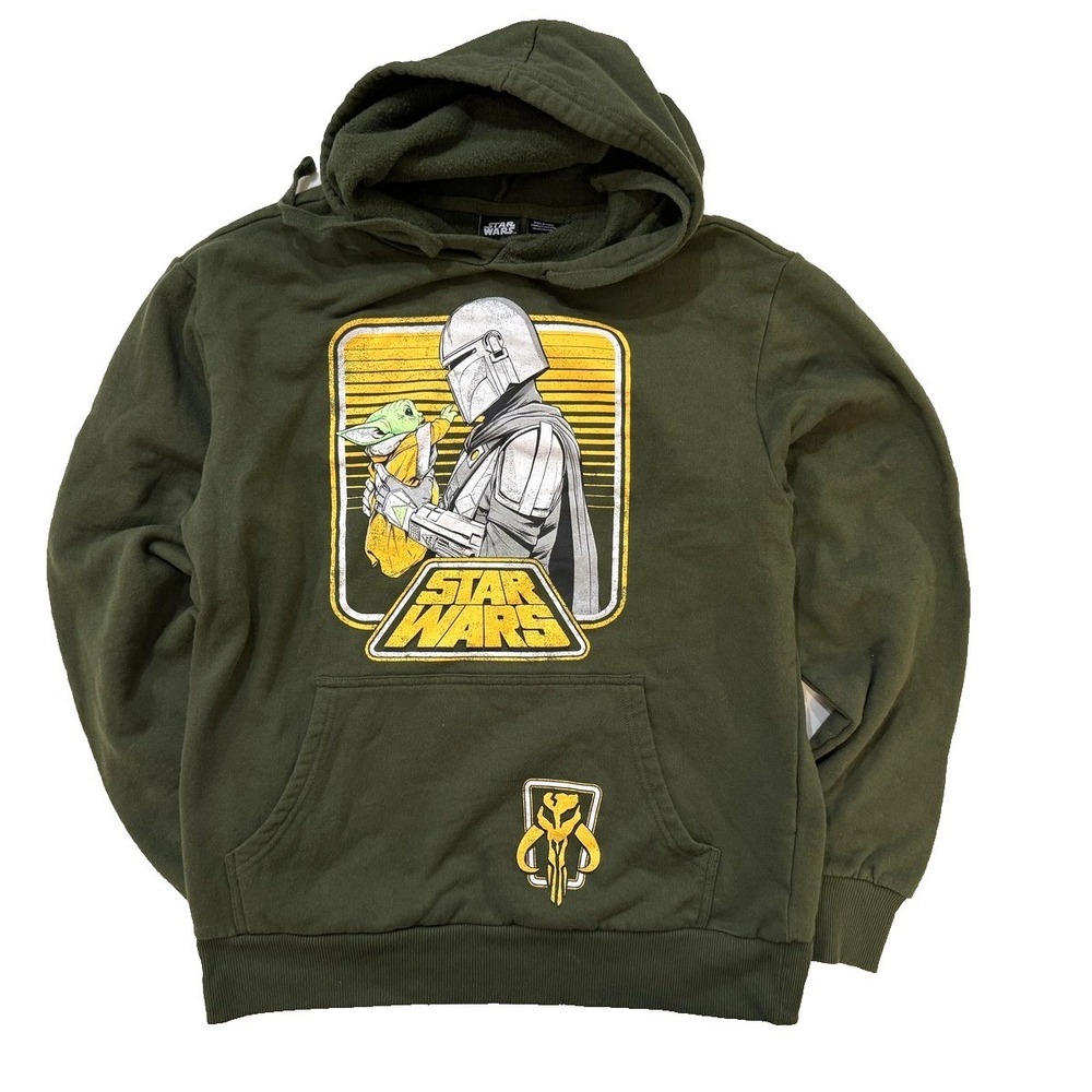 Star Wars Mandalorian Hoodie Mens M Green Mythosaur Grogu Baby Yoda Anime